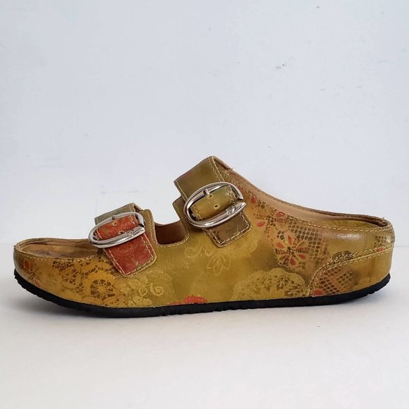 Boho ARAVON Slides Genuine Leather Mustard Floral sandal Slip-on Sandal Flats - Picture 11 of 16